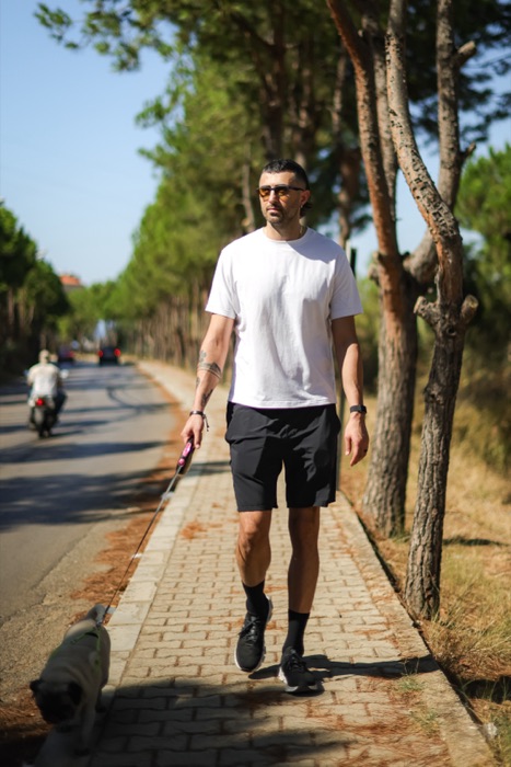 Outdoor lifestyle portrait with a dog